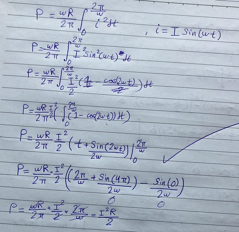 Handwritten derivation of RMS power from first principles